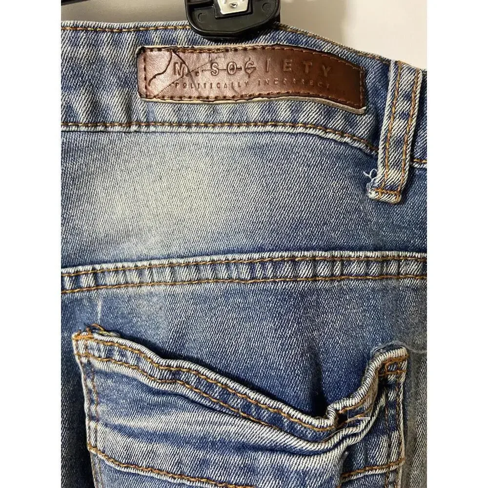 M.Society Men's Size 32X32 Super Stretch Skinny Fit Camo Denim Light Wash Jeans